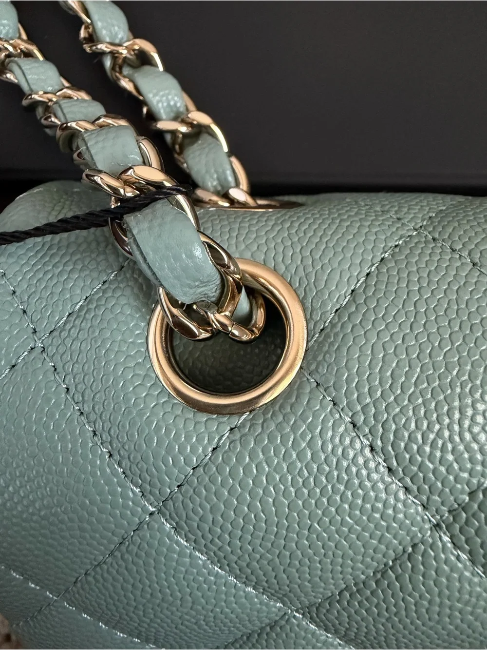 22C CHANEL Medium Classic Flap Light Green with Gold Hardware